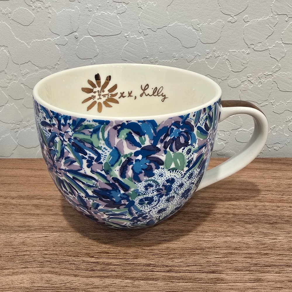 Lilly Pulitzer Cup Blue Floral Tiger Xx Collection Oversized Coffee Tea